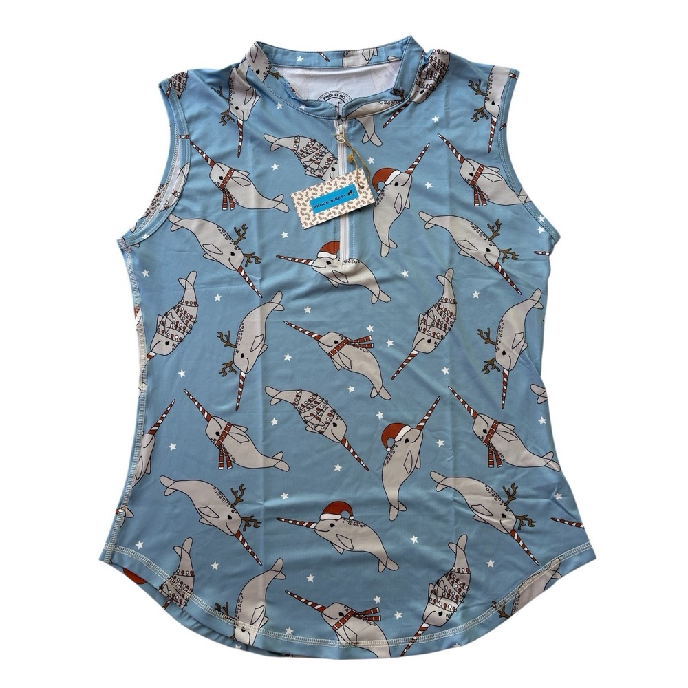 Proud Ninety Women's XS Golf Tank Top NWT Performance Christmas Narwhal Print